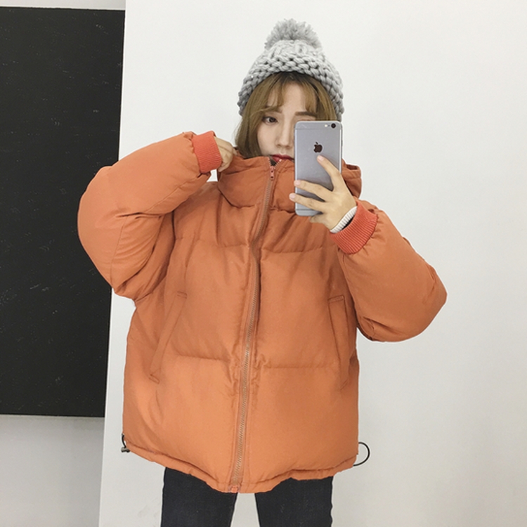 冬季韓國女裝寬松加厚棉服外套純色長袖拉鏈簡約連帽棉襖上衣
